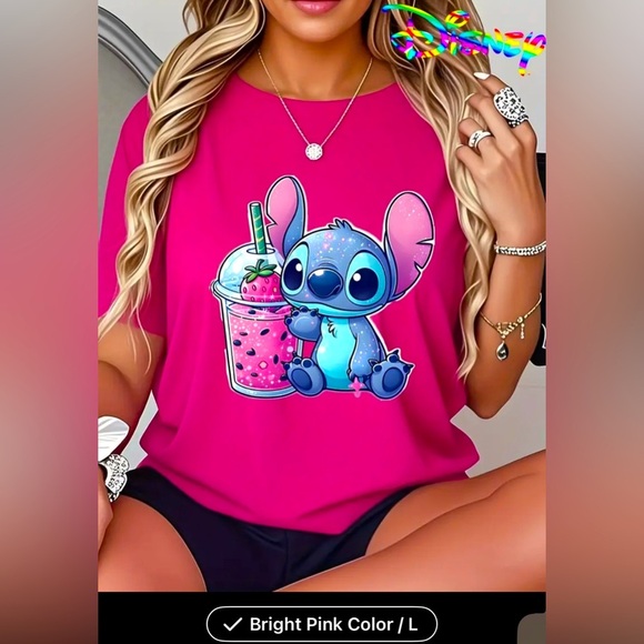 - Stitch graphic T-shirt, hot pink new - Picture 1 of 1